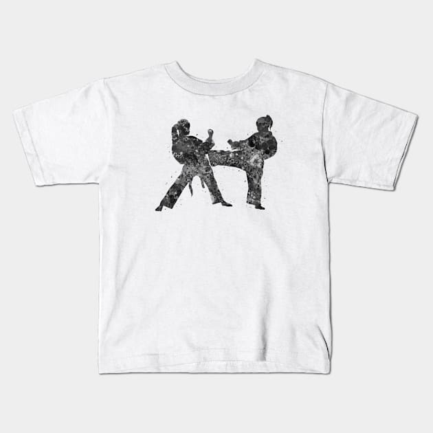 Taekwondo girl black and white Kids T-Shirt by Yahya Art